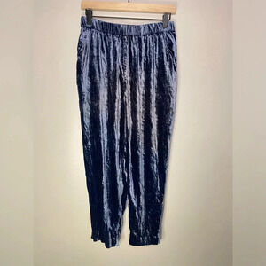 Anthropologie‎ Ett Twa Kinley Womens Blue Crushed Velvet Cropped Pants Size S